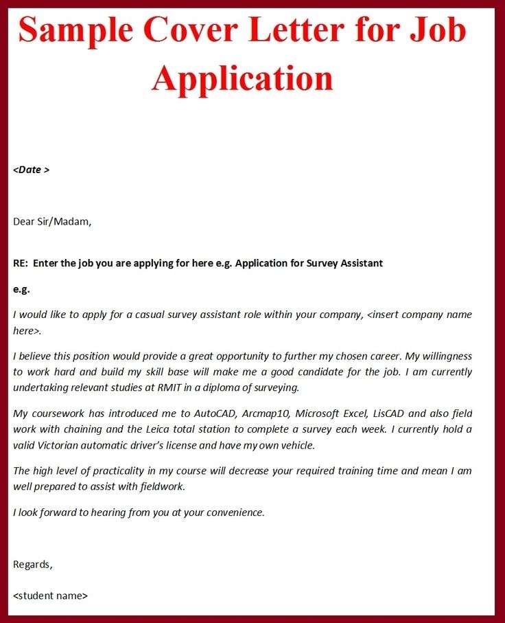 Survey Assistant Job Application Letter Example