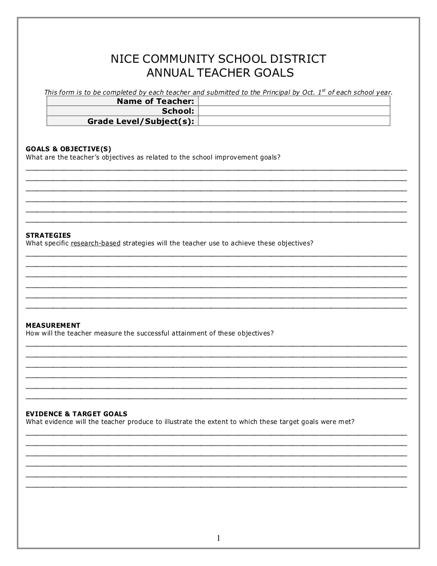 teacher goal setting worksheet example