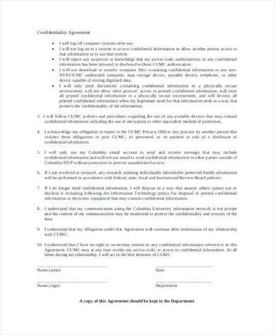 terms of patient confidentiality agreement example