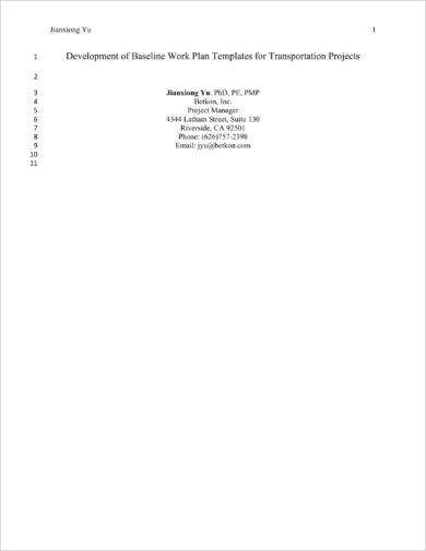 transportation projects baseline work plan template example