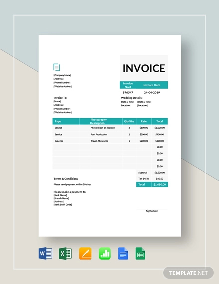 wedding photography invoice 