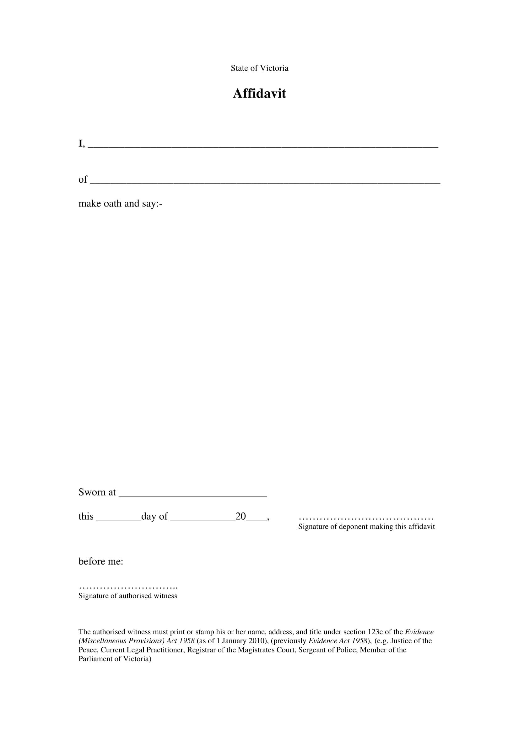 Affidavit Statement Template