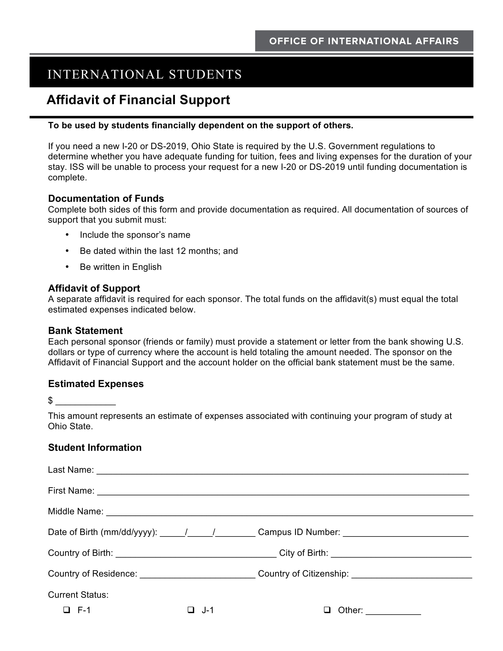 affidavit of financial support intl affairs