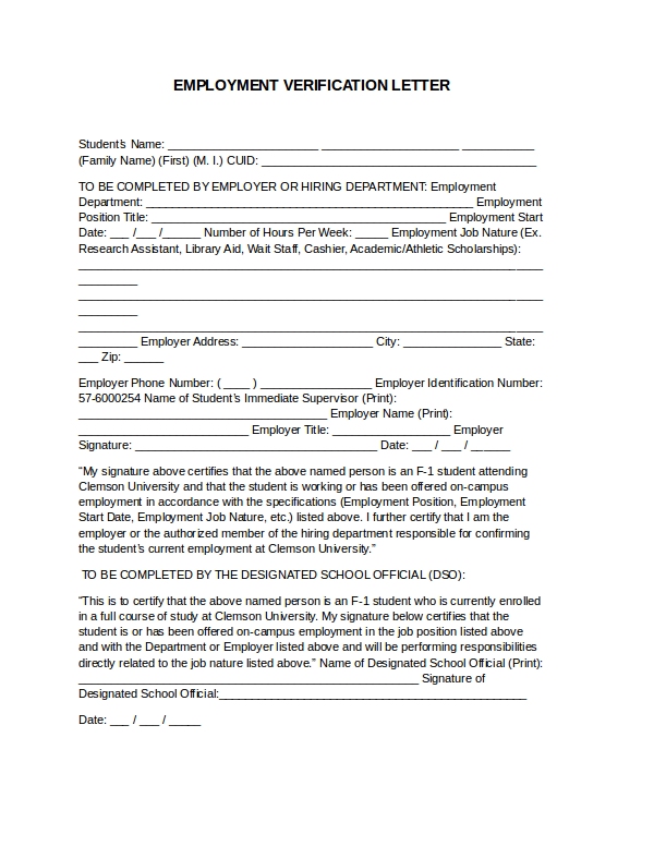 employment verification letter template free doc
