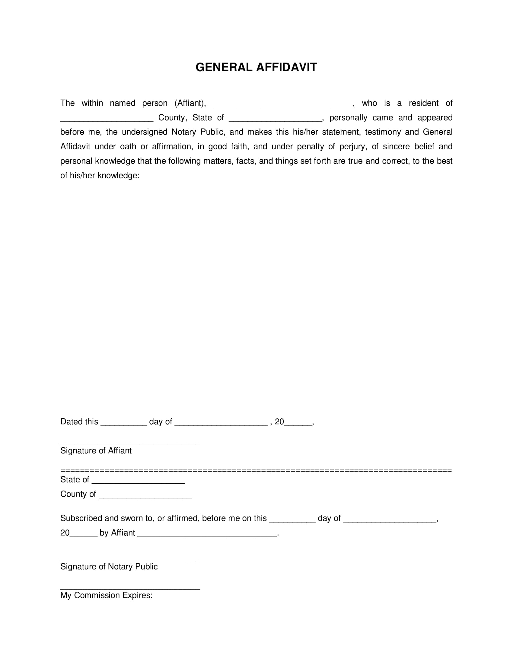 sample notary affidavit form