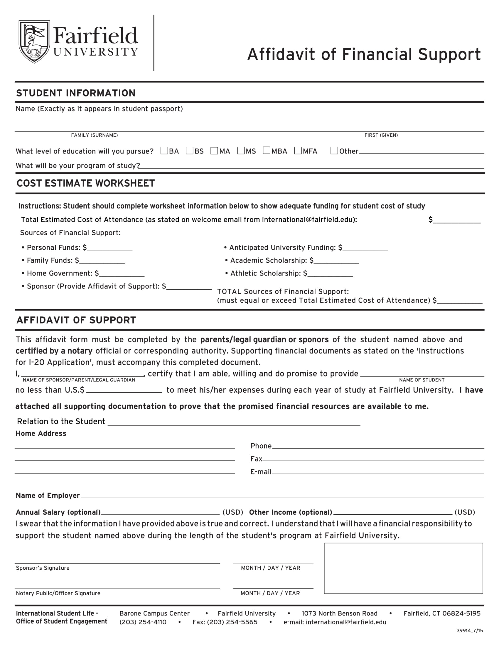 intst affidavit support form