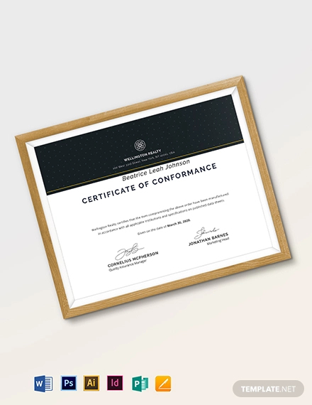 supplier certificate of conformance