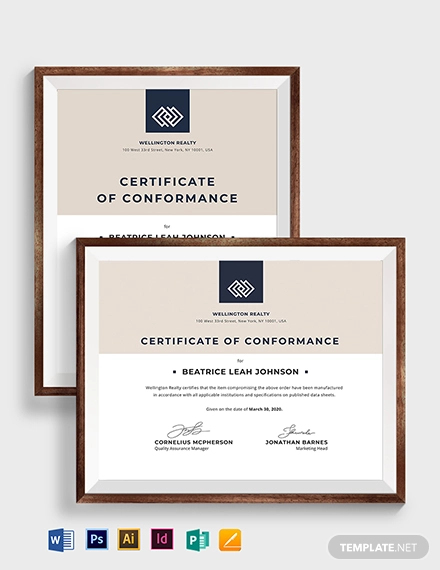 vintage certificate of conformance