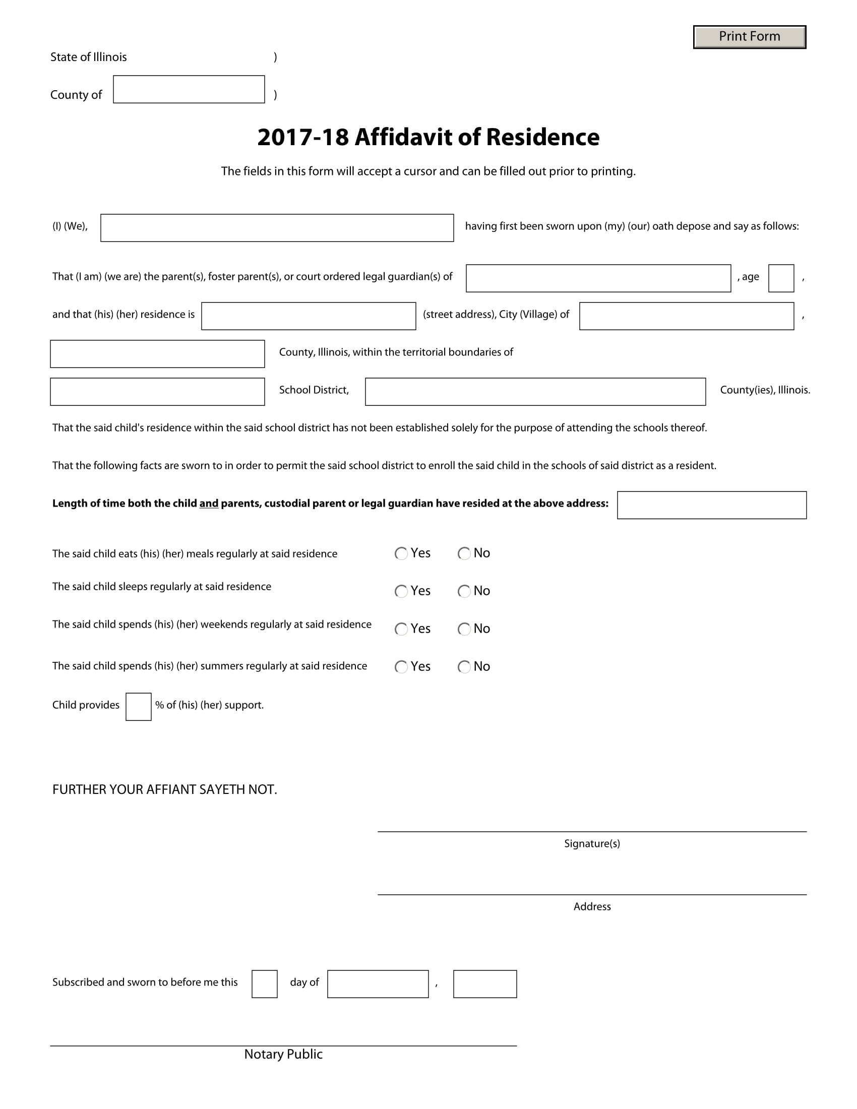 Affidavit Of Residence Form 2178