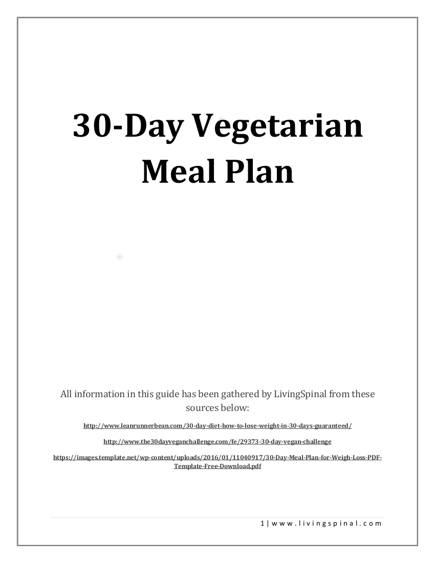 30 day vegetarian meal plan example