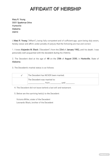 affidavit of heirship form template