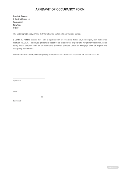 affidavit of occupancy form template