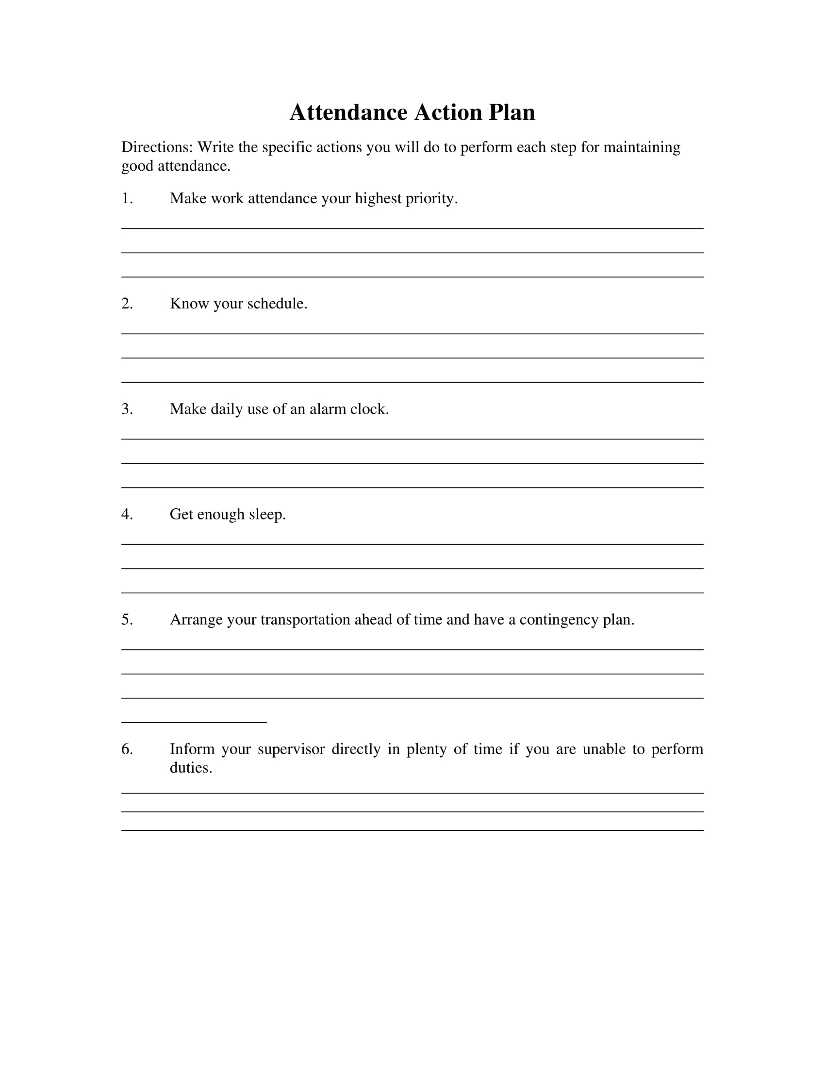 attendance action plan form example