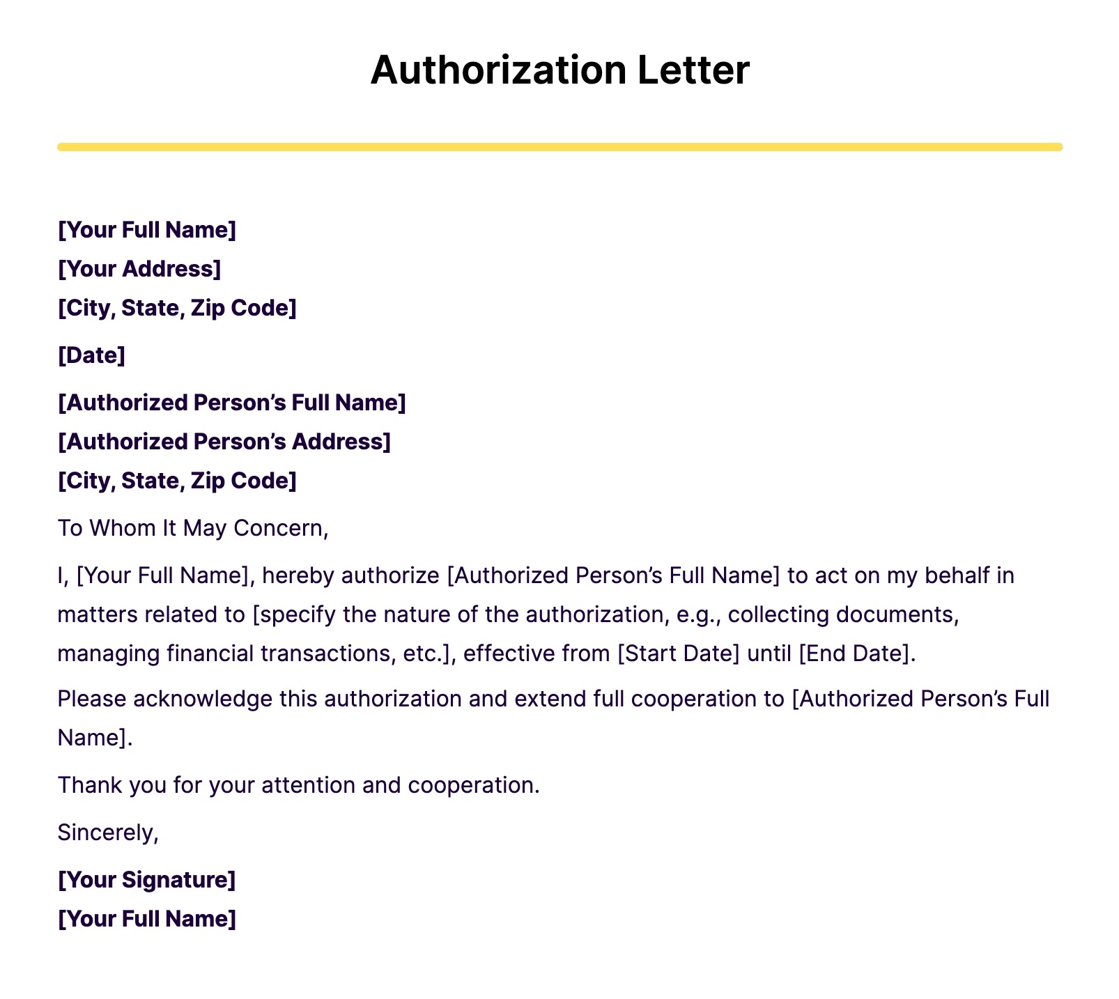 authorization letter example