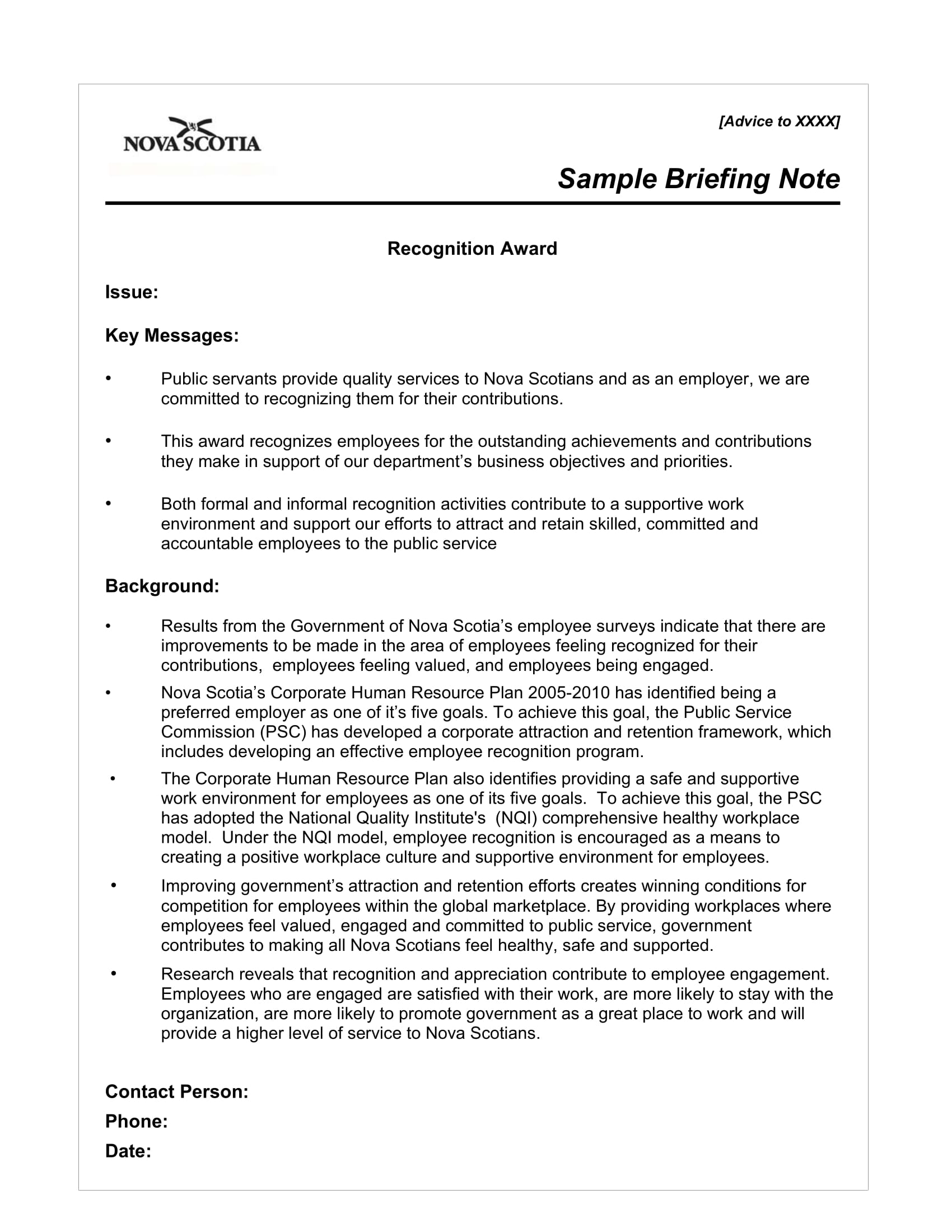 basic briefing note template example