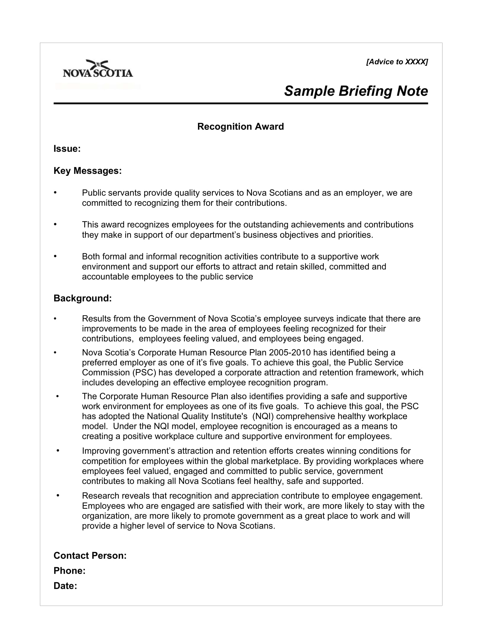 Basic Briefing Note Template Example