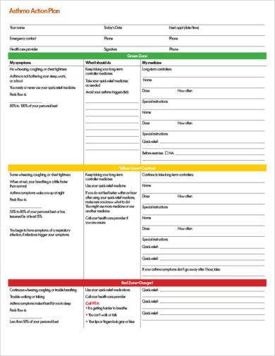 Free Printable Asthma Action Plan