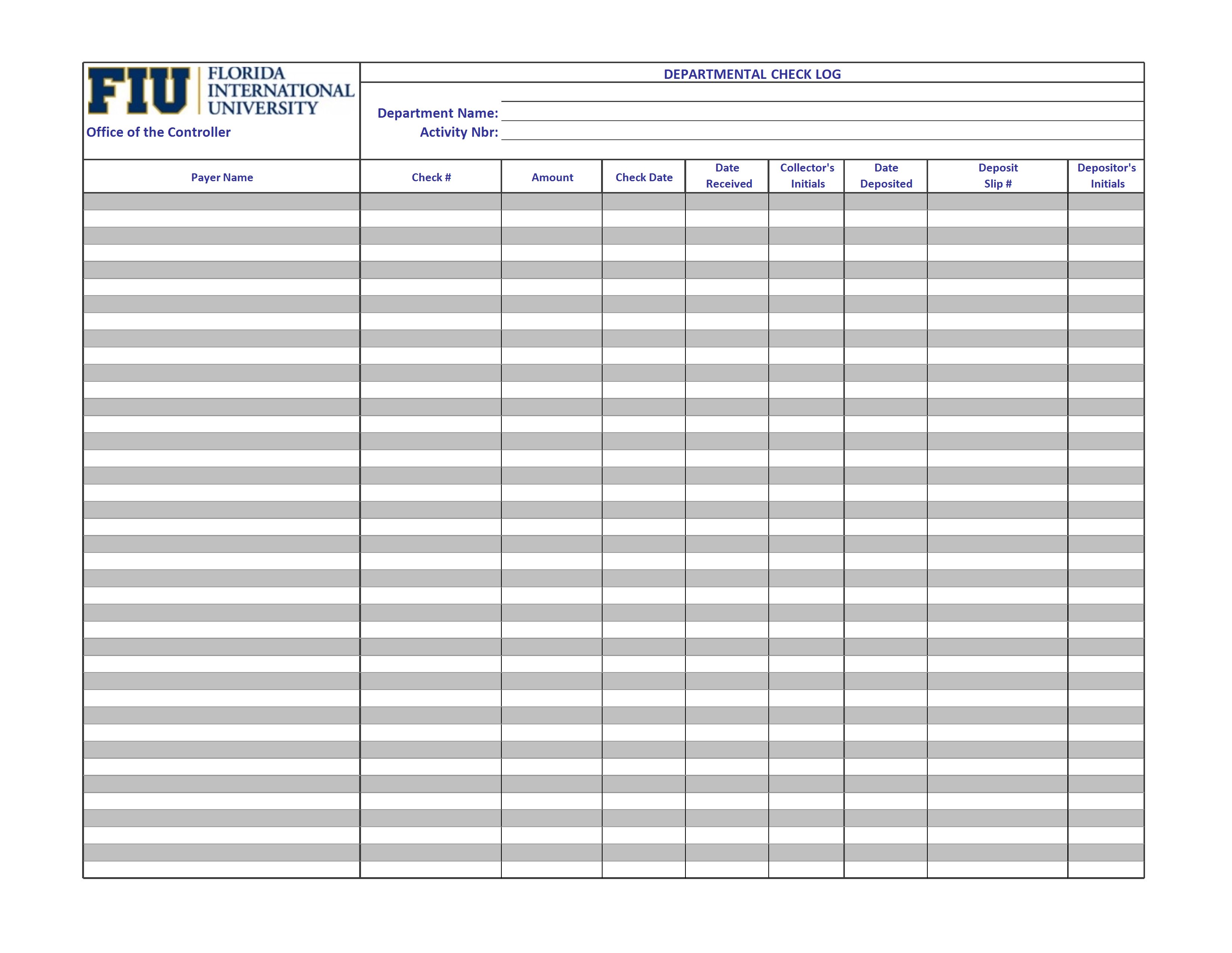 blank check log register example