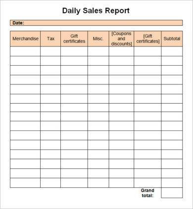 blank daily sales report example