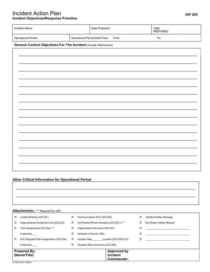 blank incident action plan template