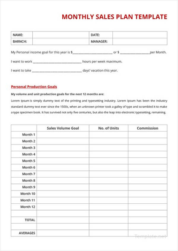 Sales Plan Template Pulp