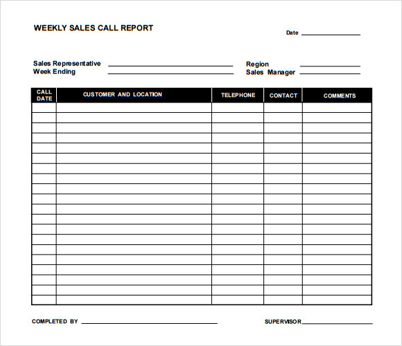 Blank Sales Call Report Example