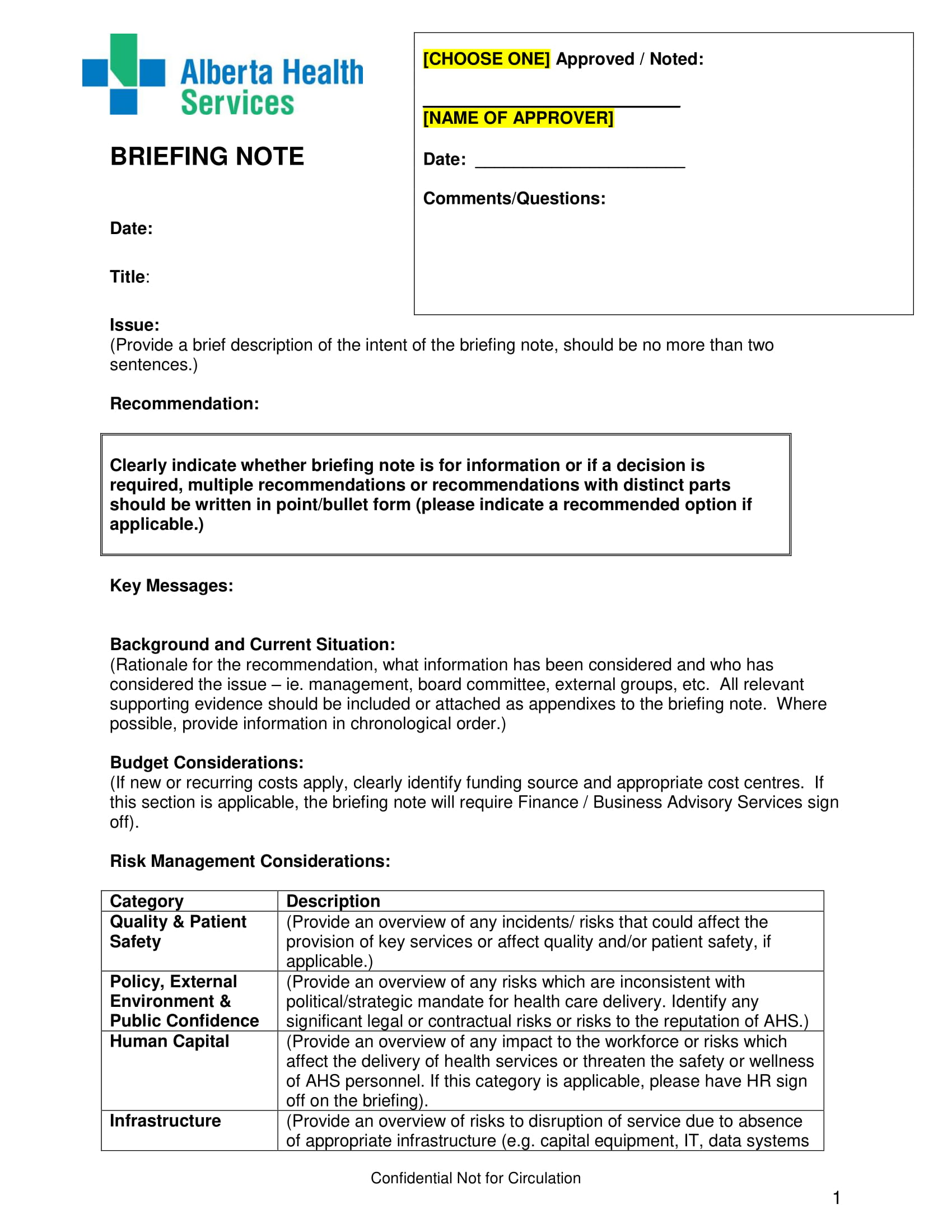 Briefing Note Template Example