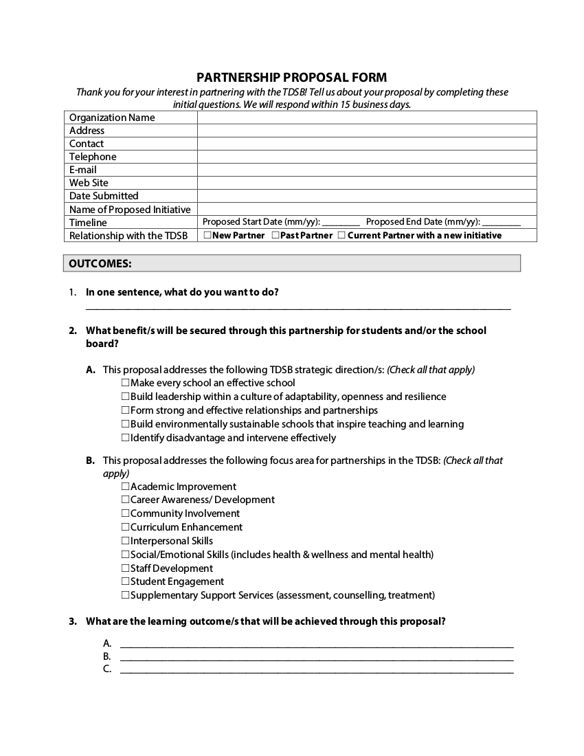 business partnership proposal form example