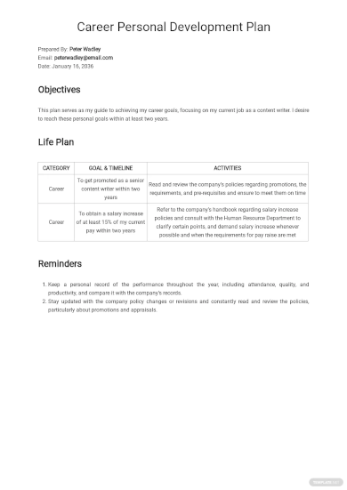career personal development plan template
