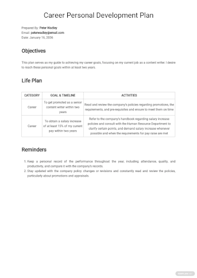 Career Personal Development Plan Template