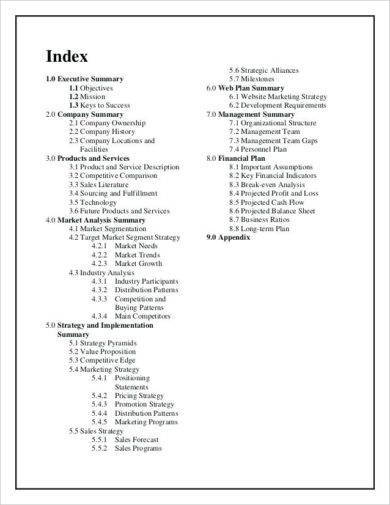 catering business table of contents example1