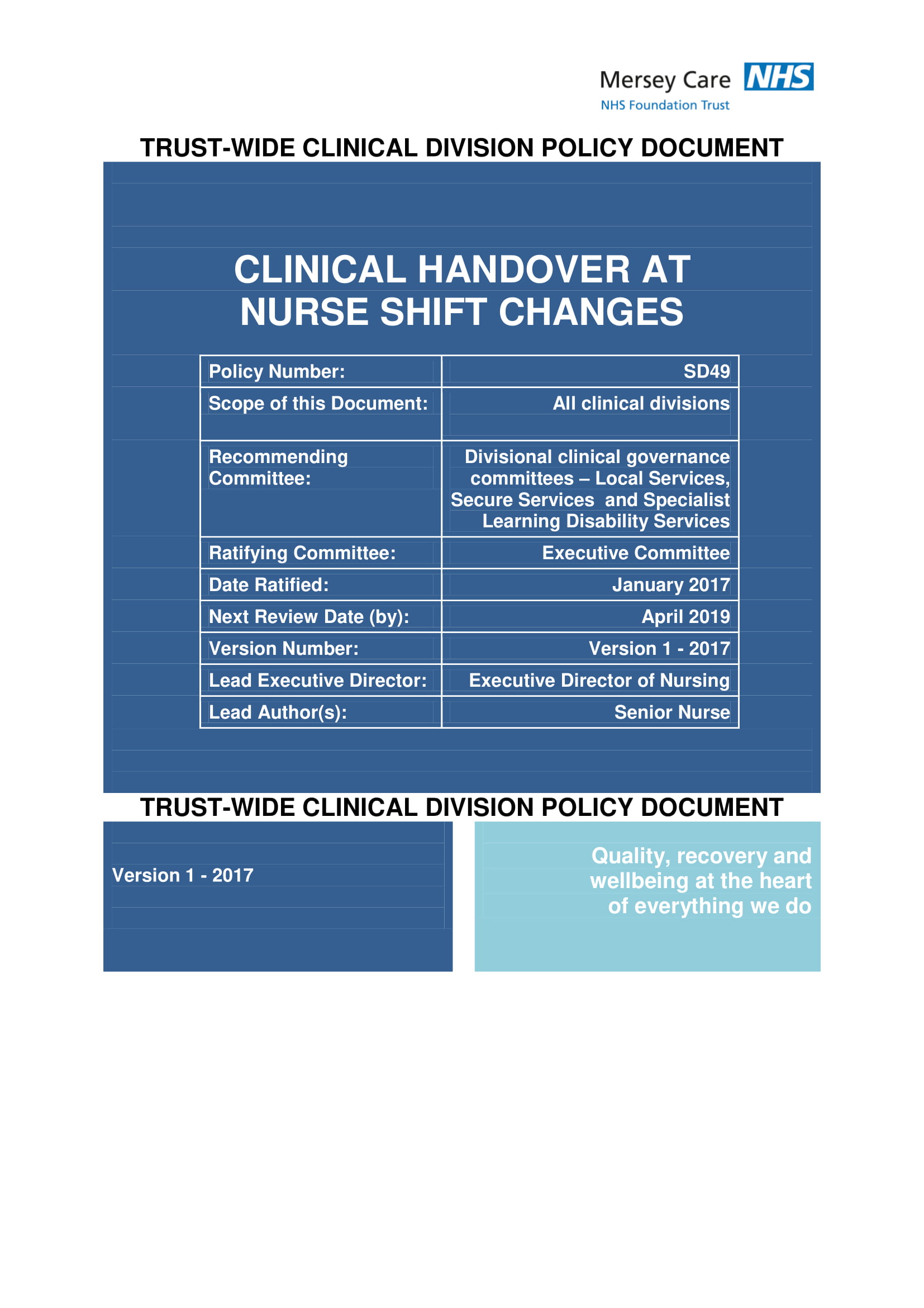 Clinical Handover Report at Nurse Shift Changes Example 01