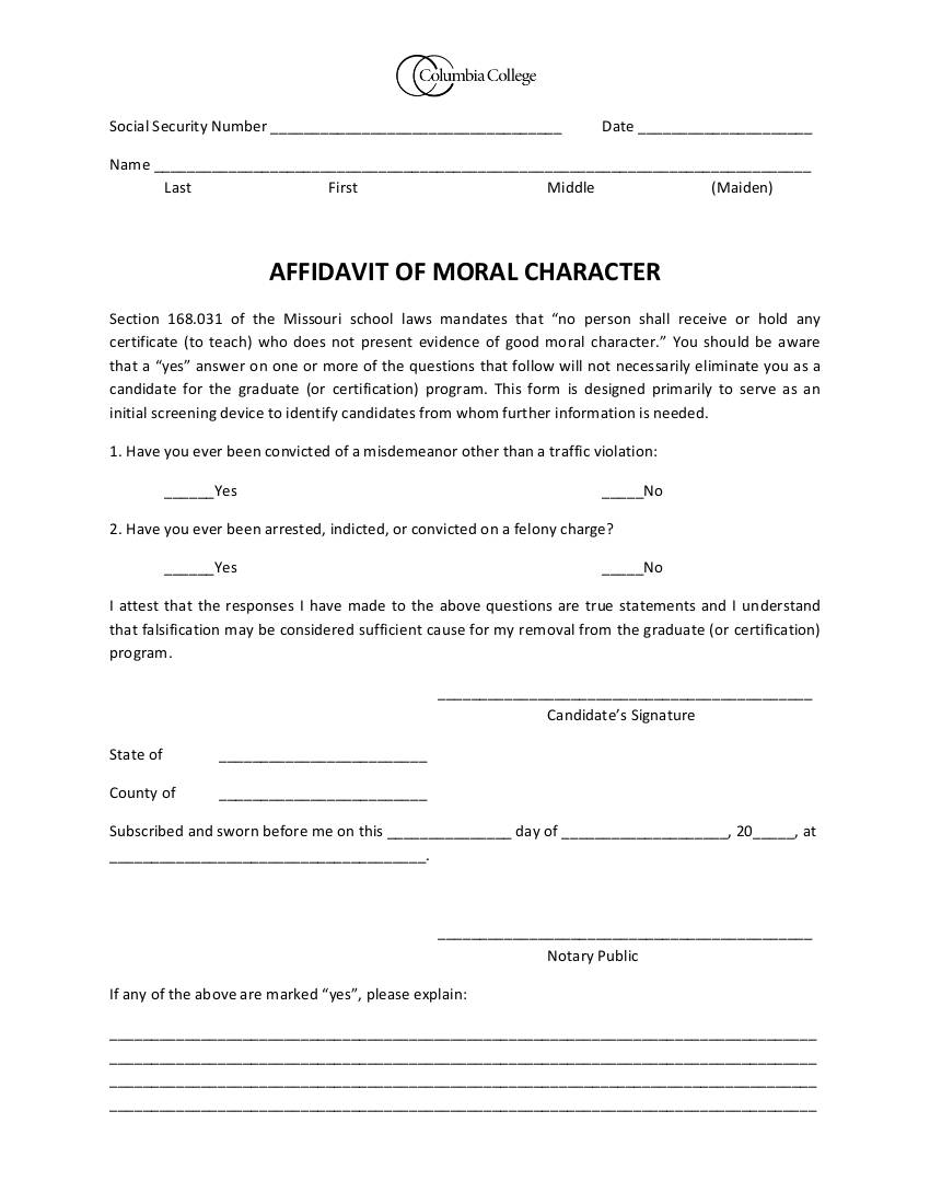 Affidavit Of Character Or Character Affidavit Affidavit Of Moral Porn