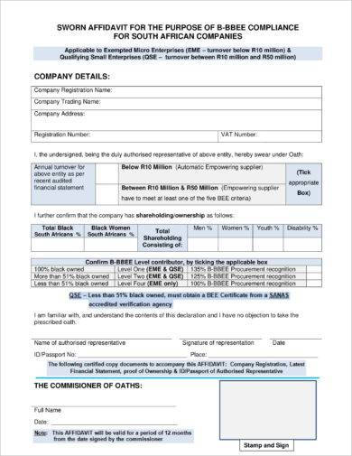 company sworn affidavit form example1