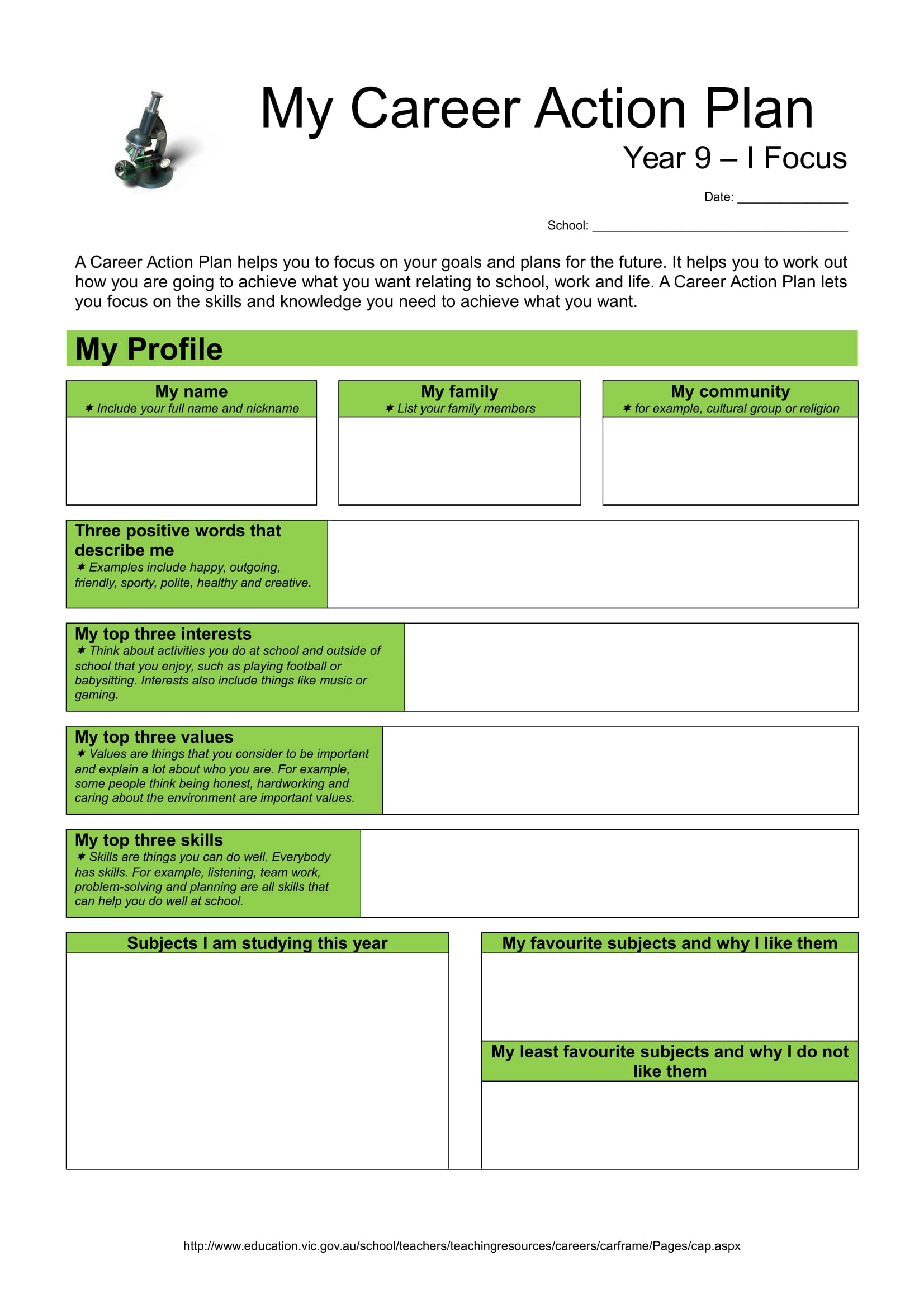 Career Action Plan Template