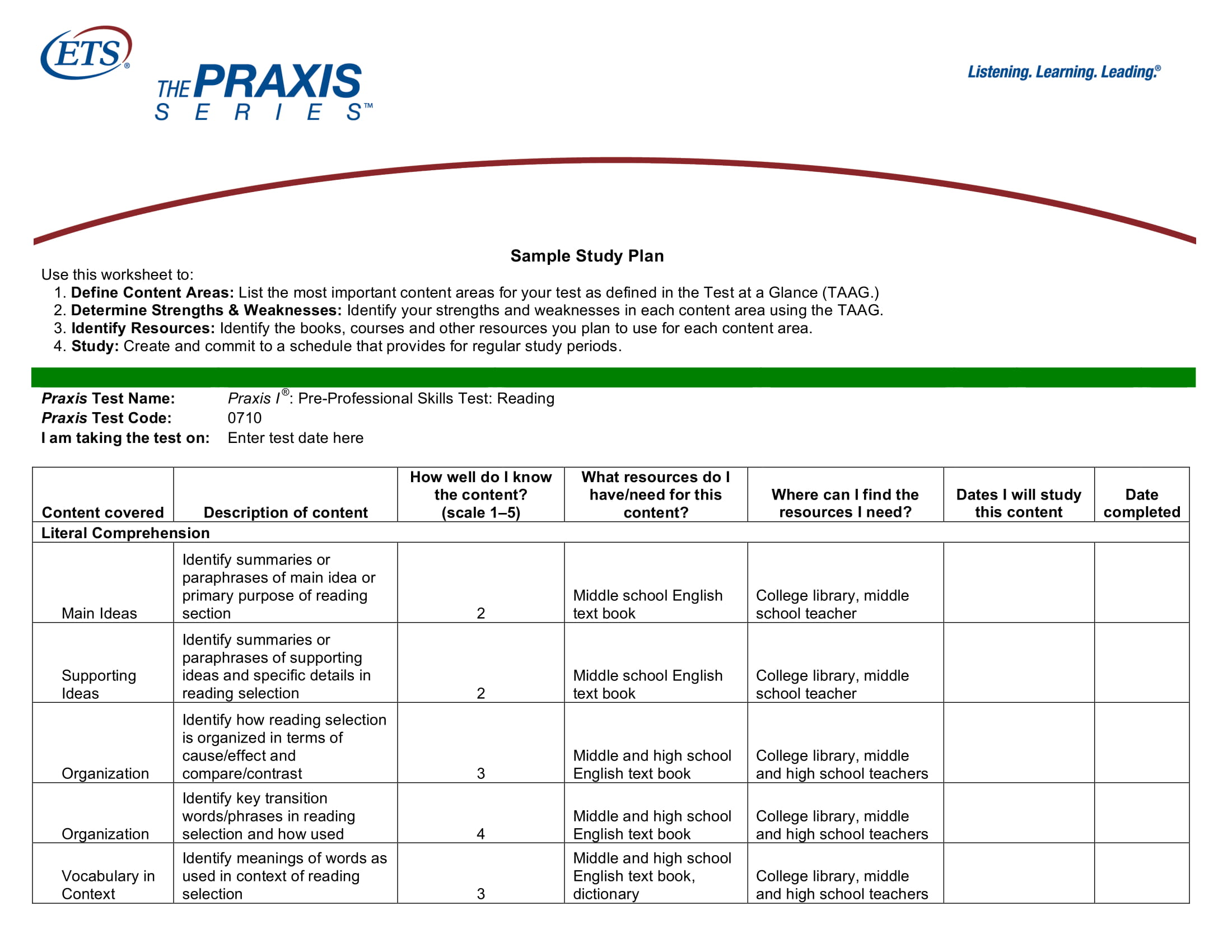 Study Plan 22 Examples Format Pdf Examples