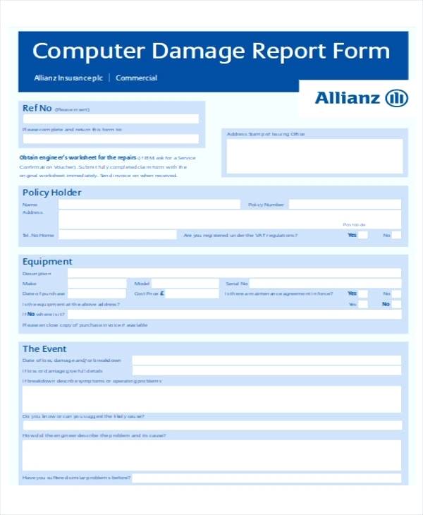 computer damage report example