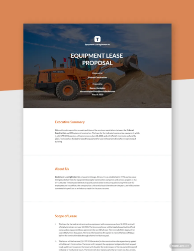 Construction Equipment Lease Proposal Template