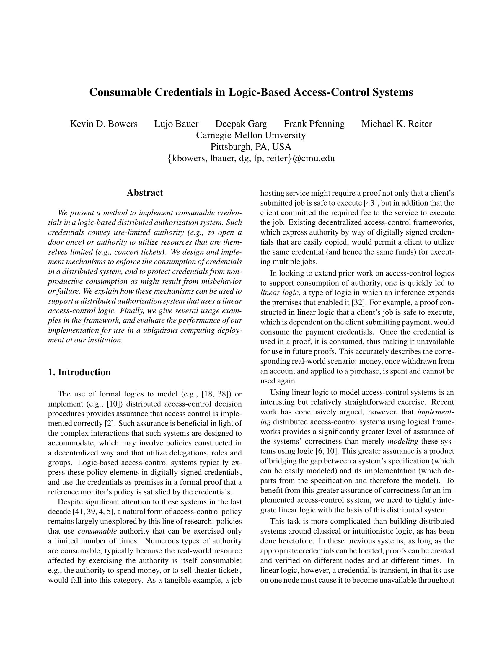 consumable credentials in logic based access control systems example 01