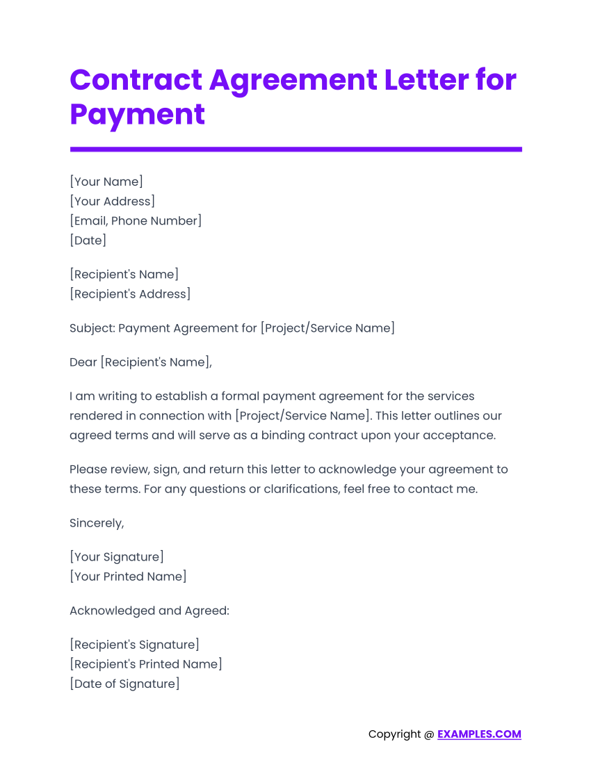 Contract Agreement Letter for Payment