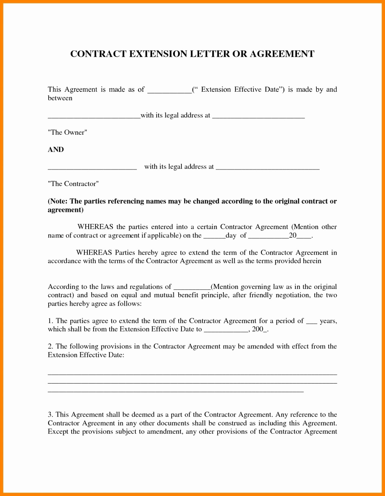 contract extension agreement letter example