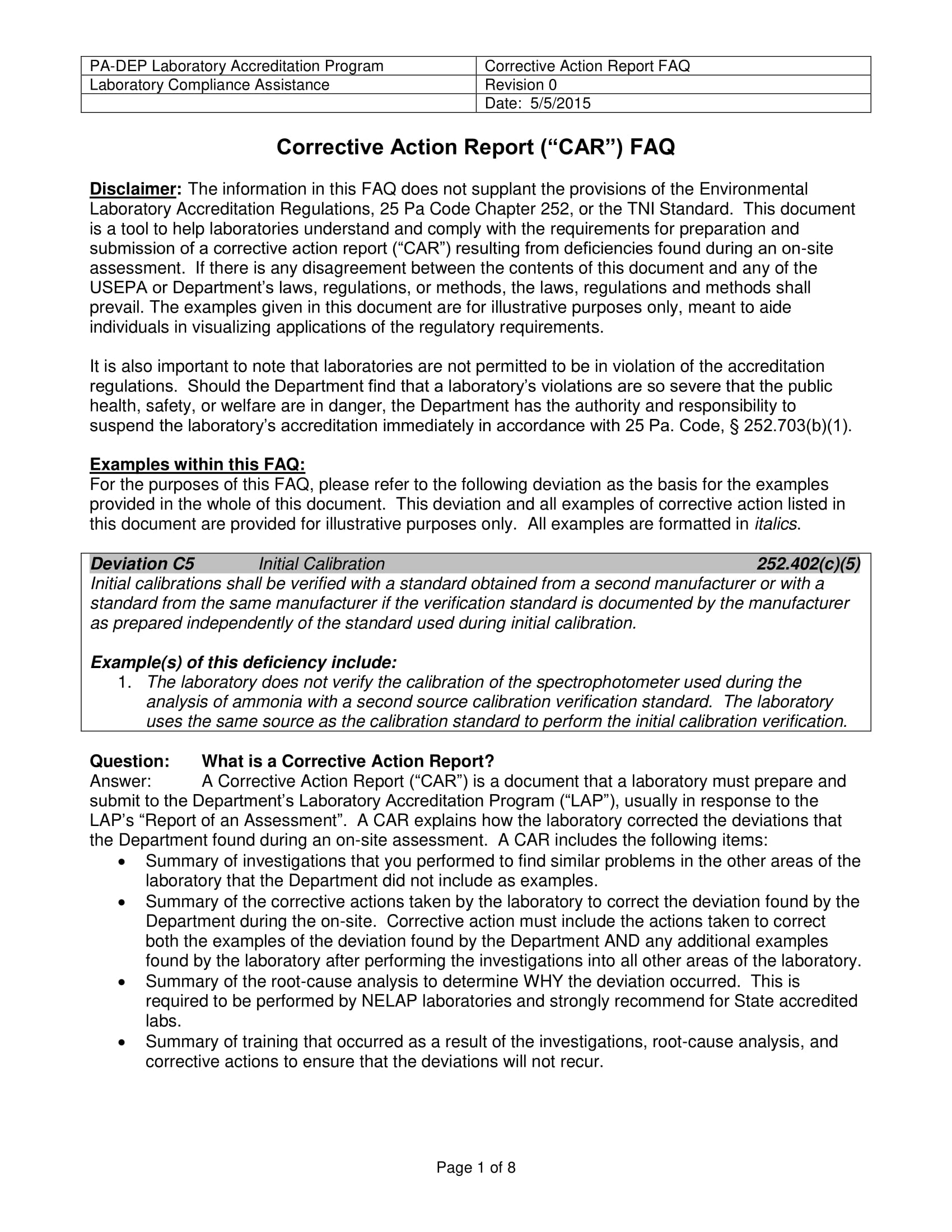 Corrective Action Report Guidelines Example 1