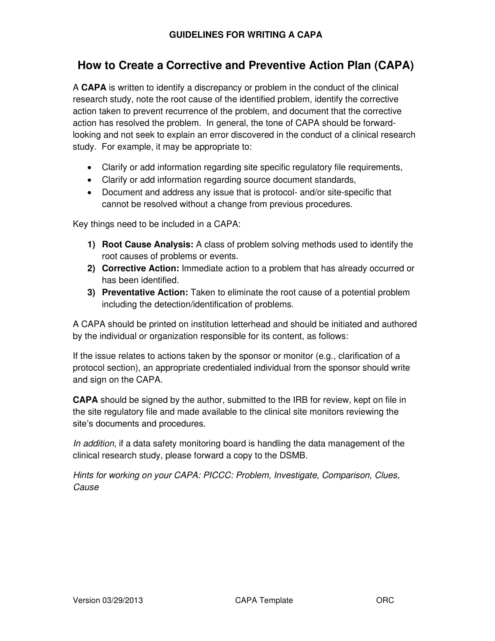 Corrective Action Plan Template Word