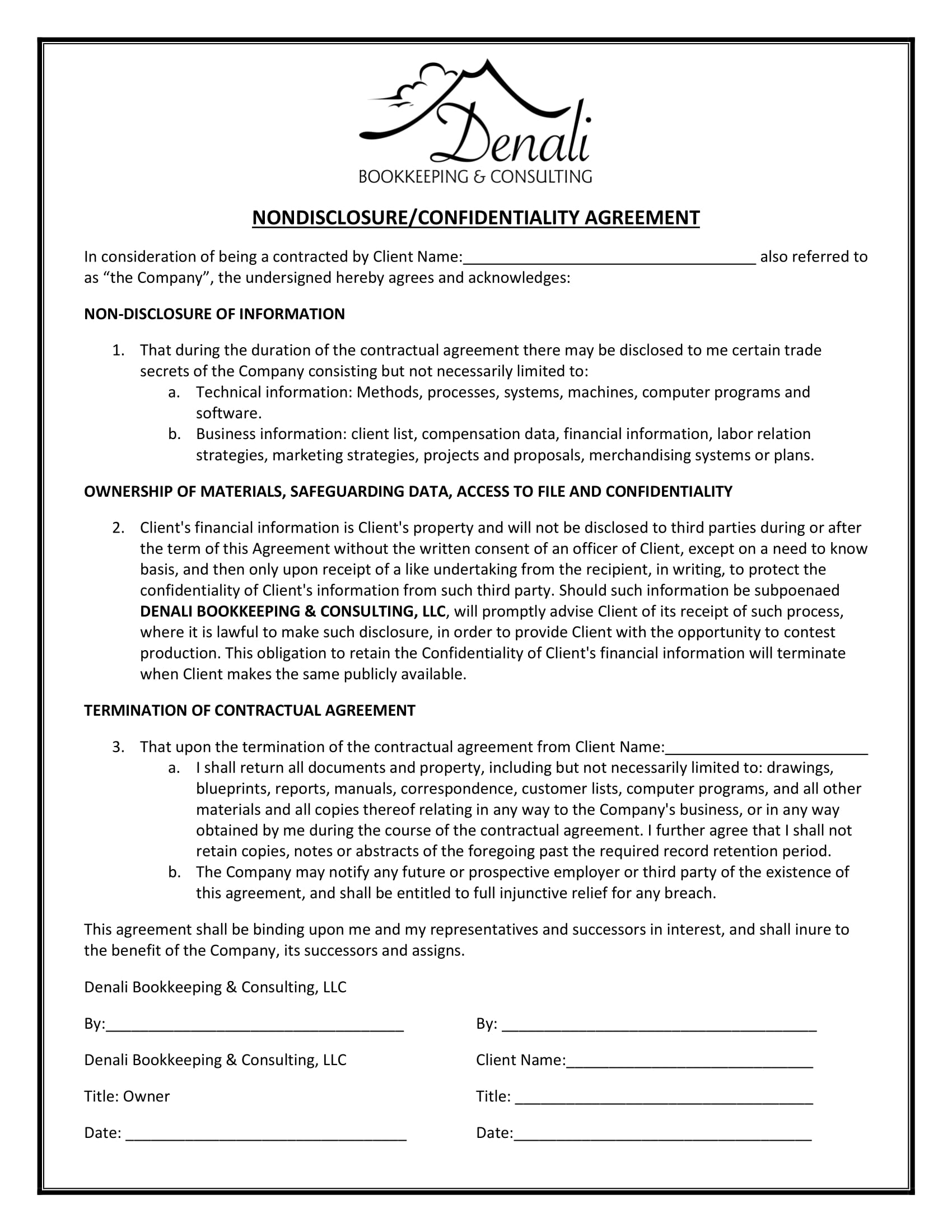 21+ Bookkeeper Confidentiality Agreement Examples - DOC, PDF Within accountant confidentiality agreement template