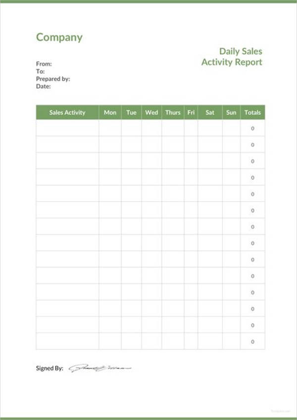 Daily Sales Activity Report Format