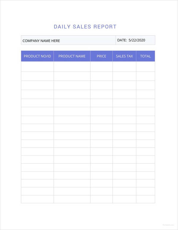 Daily Sales Report Example