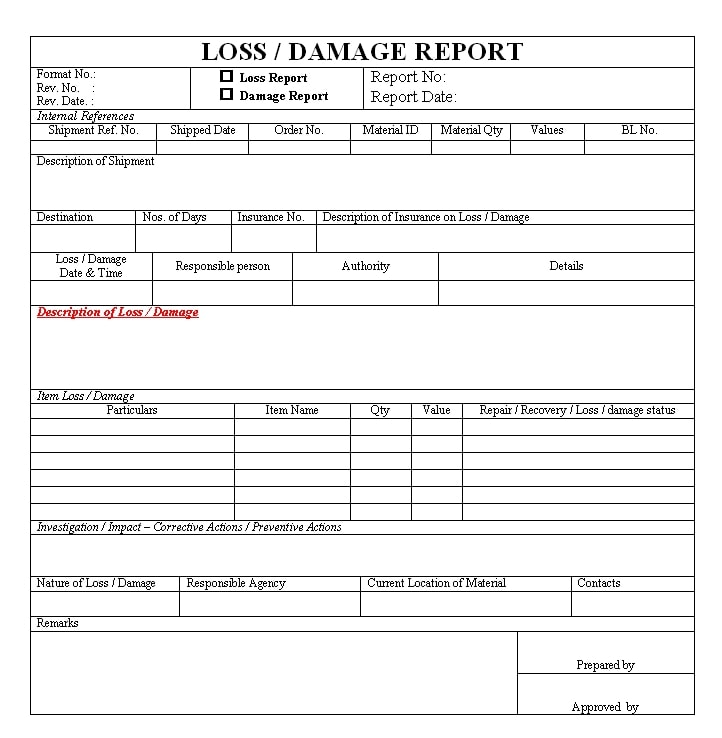 damage report template