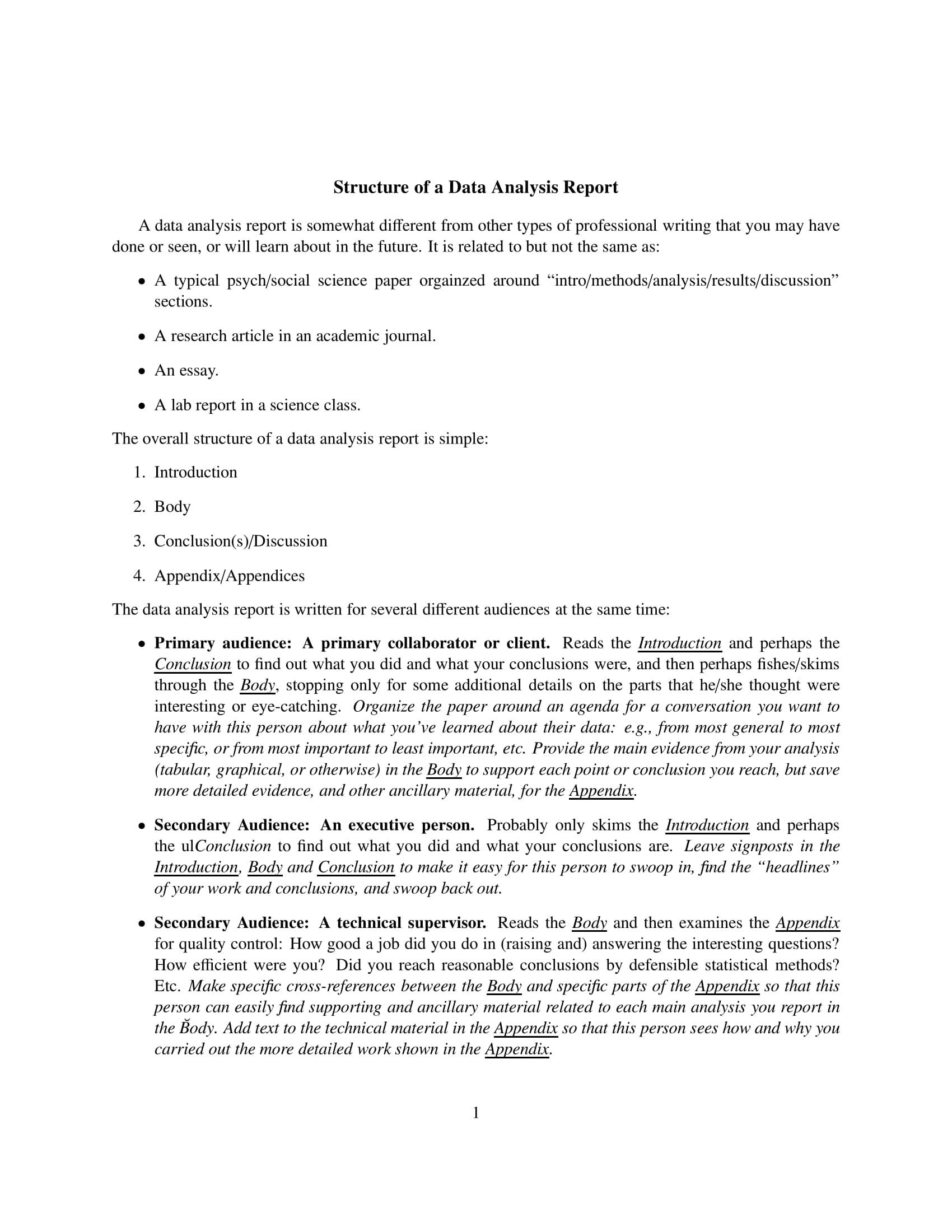 Data Analysis Report Structure Example 1