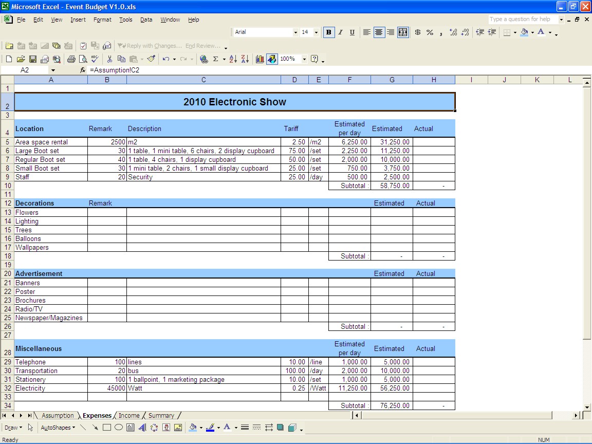 detailed event budget proposal example