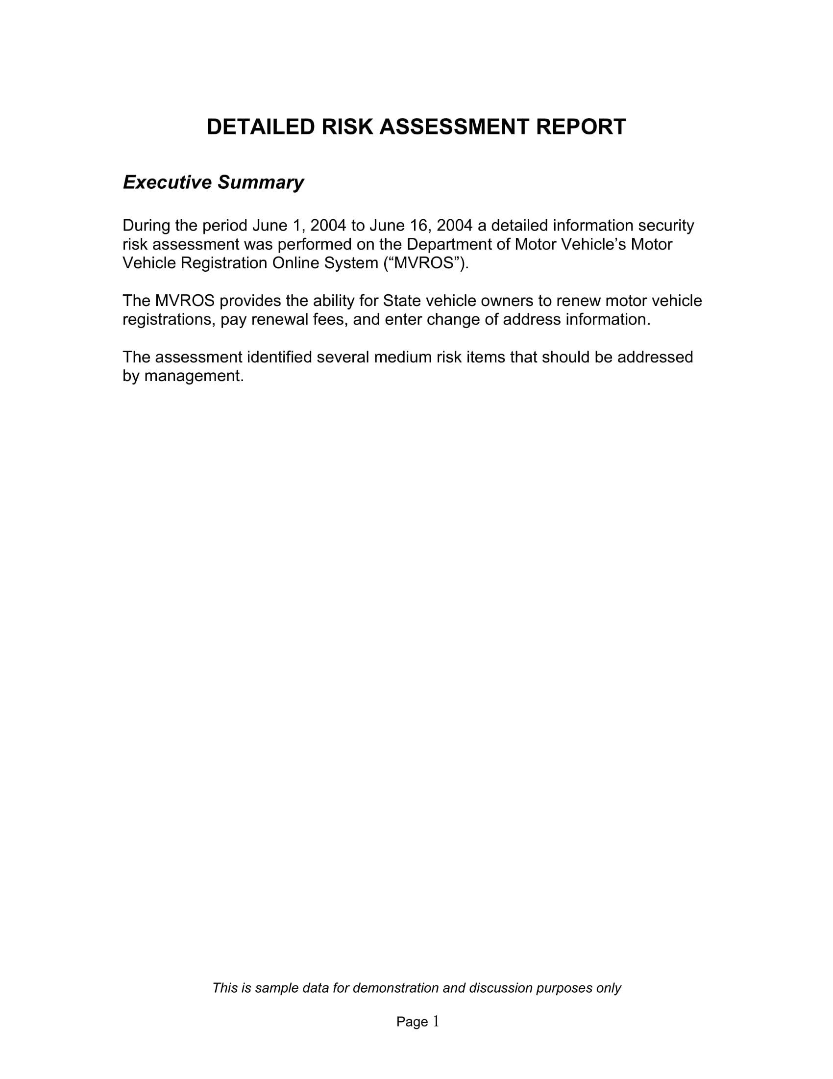 detailed risk assessment report on it management and online systems used example 01